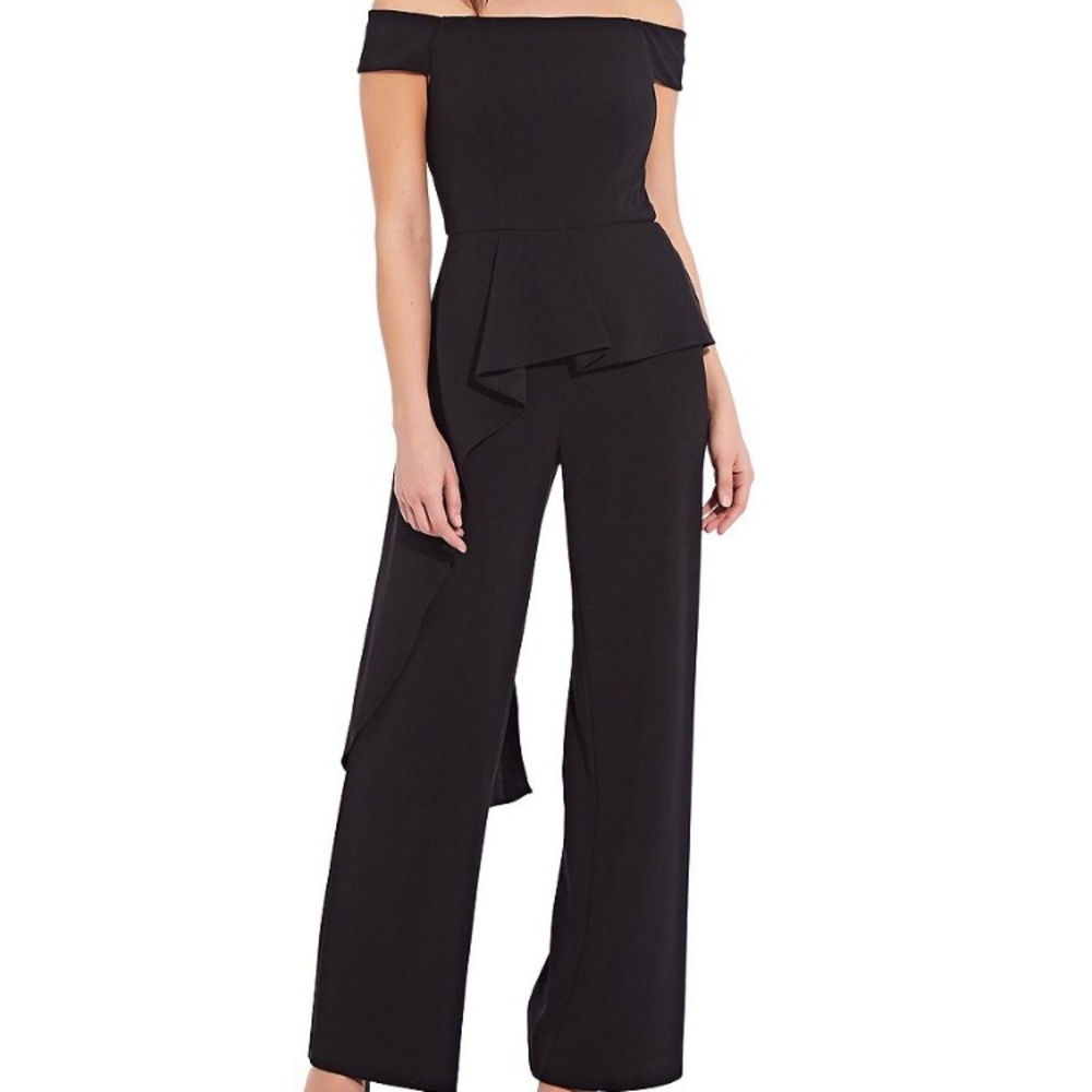 Adrianna Papell off shoulder cascade jumpsuit NWOT